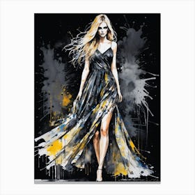 Fashion Girl In Black Dress Canvas Print