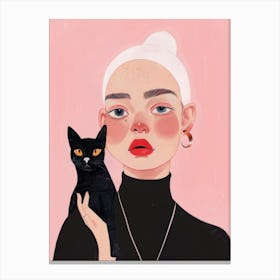 Illustration Of A Girl Holding A Cat Canvas Print