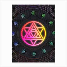 Neon Geometric Glyph in Pink and Yellow Circle Array on Black n.0133 Canvas Print
