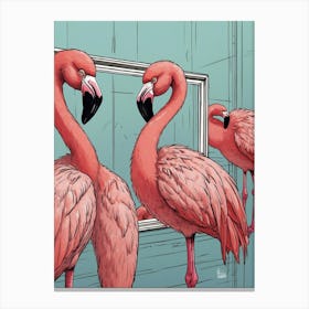 Flamingos In Mirror Canvas Print