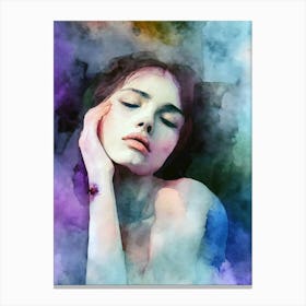 Watercolor Melancholic Woman Canvas Print