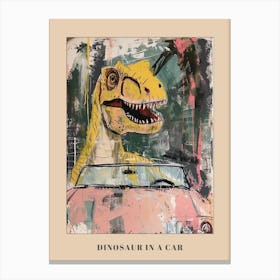 Graffiti Mustard Dinosaur In A Car Poster Canvas Print