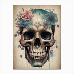 Floral Skull Vintage Painting (60) Canvas Print