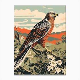 Vintage Bird Linocut Harrier 1 Canvas Print