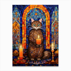 Mosaic Cat With Candles In Medieval Church Canvas Print