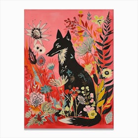 Floral Animal Painting Coyote 3 Canvas Print