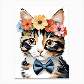 Calico Kitten Wall Art Print With Floral Crown Girls Bedroom Decor (13) Canvas Print