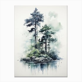 Island With Trees Watercolor, Japanese Brush Painting, Ukiyo E, Minimal 1 Canvas Print