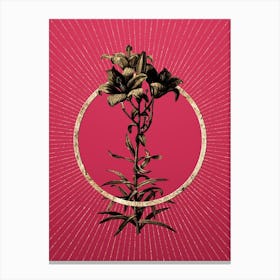 Gold Fire Lily Glitter Ring Botanical Art on Viva Magenta Canvas Print