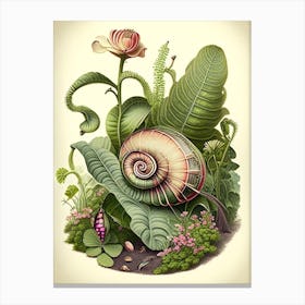 Garden Snail In Garden Botanical Canvas Print