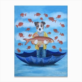 Jack Russell With Big Fish Canvas Print