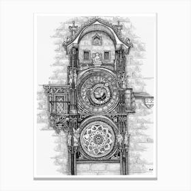 The Astronomical Clock Tower in Prague in Ink Canvas Print