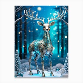 Whimsical Robot Shaped After A Majestic Deer Adorned With Intricate Teal And Iridescent Accents St (1) Canvas Print