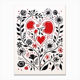 Heart Leaf Pattern Red & Black  1 Canvas Print