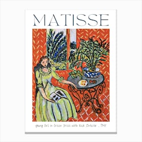 Henri Matisse Young Girl in a Green Dress in Red Interior 1948 in HD Art Poster Print for Feature Wall Decor - Fully Remastered High Definition Canvas Print