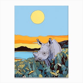 Rhino In The Plants Block Colour Illustration Canvas Print