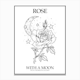 Rose With A Moon Line Drawing 3 Poster Canvas Print