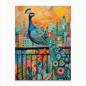 Peacock & The City Illustration 2 Canvas Print