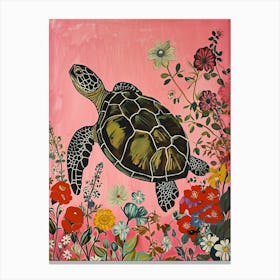 Floral Animal Painting Turtle 1 Canvas Print