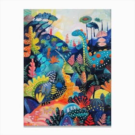 Blue Pattern Dinosaur In The Wild Painting Canvas Print