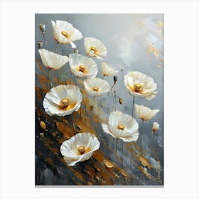 Gold Plated White Poppy Flowers Canvas Print