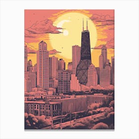 Chicago In Risograph Style 1 Canvas Print