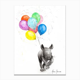 The Rhino And The Balloons Canvas Print