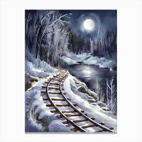 Railroad Tracks In The Snow Canvas Print