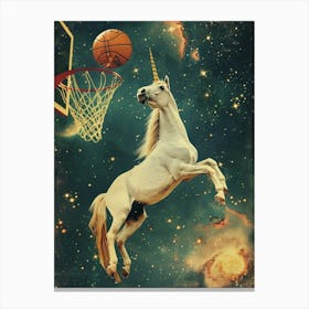 Unicorn In Space Playing Basketball Retro 2 Canvas Print
