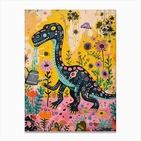Dinosaur In The Garden Colourful Brushstroke 1 Canvas Print