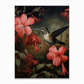 Dark And Moody Botanical Hummingbird 4 Canvas Print
