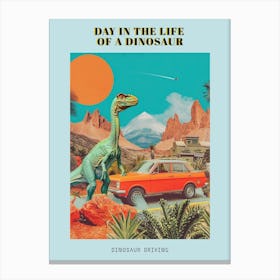 Dinosaur & A Retro Car Collage 2 Poster Canvas Print