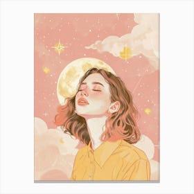 Girl With Moon And Stars Canvas Print