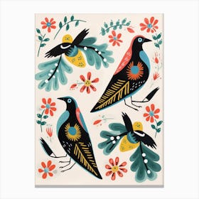 Folk Style Bird Painting Magpie 1 Canvas Print