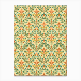 Enhanced Vintage Late Medieval Brocade Pattern Green And Orange On Light Canvas Print