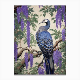 Fuji Wisteria And Bird Vintage Japanese Botanical Canvas Print