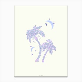 Blue Boho Palm Trees and Moon Canvas Print