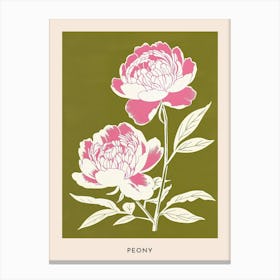 Pink & Green Peony 1 Flower Poster Canvas Print