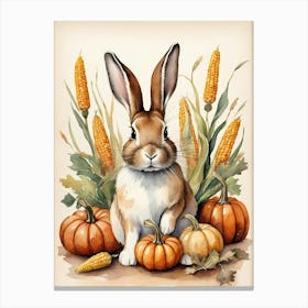 Painting Of A Cute Bunny With A Pumpkins (45) Canvas Print