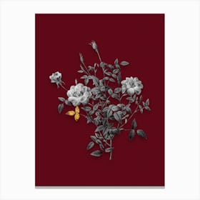 Vintage Dwarf Rosebush Black and White Gold Leaf Floral Art on Burgundy Red n.1083 Canvas Print