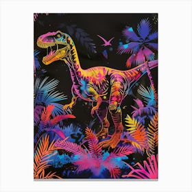 Neon T Rex In The Leaves Canvas Print
