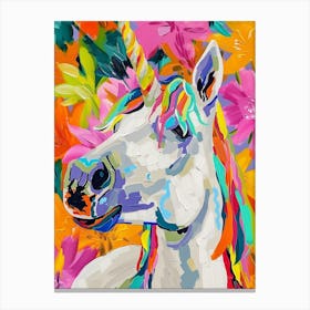 Unicorn Colourful Tropical Brushstroke Portrait Canvas Print
