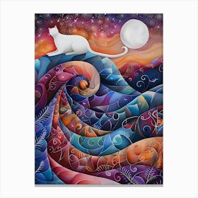 White Cat On The Moon Canvas Print