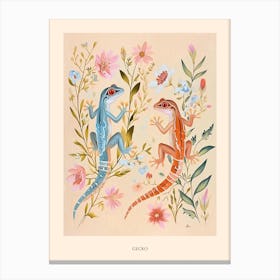 Folksy Floral Animal Drawing Gecko Poster Canvas Print