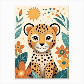 Floral Cute Baby Leopard Nursery Illustration (7) Canvas Print