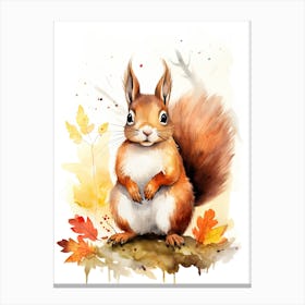Squirrel Watercolour In Autumn Colours 2 Canvas Print