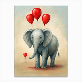 Elephant With Red Balloons Canvas Print