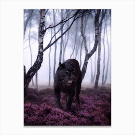 Big Black Cat And Robin In Wood 1 Canvas Print