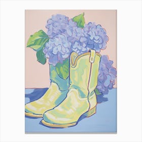 A Painting Of Cowboy Boots With Lilac Flowers, Fauvist Style, Still Life 1 Canvas Print