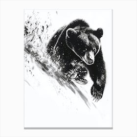 Malayan Sun Bear Cub Sledding Down A Snowy Hill Ink Illustration 4 Canvas Print